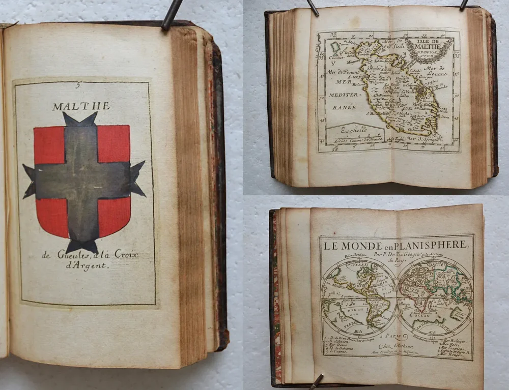 La géographie universelle qui fait voir l’estat présent des 4 parties du monde, c’est à dire, les religions, les coutumes et les richesses des peuples ; les forces et les gouvernemens des Estats ; ce qui est de plus beau et de plus rare dans dans chaque région ; et autres particularités pour savoir l’Histoire et l’Interest des Princes.
Par P. Du Val, Géographe Ordinaire du Roy. - photo