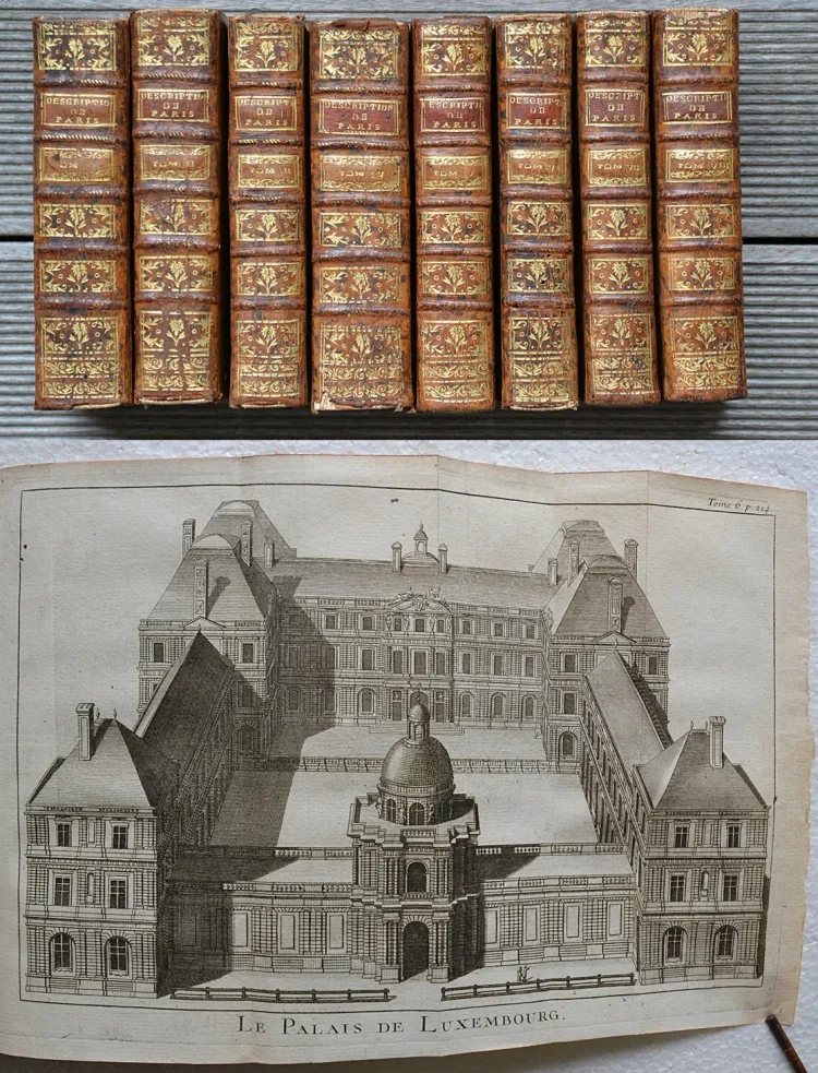 Description de Paris, de Versailles, de Marly, de Meudon, de S. Cloud, de Fontainebleau, et de toutes les autres belles maisons & châteaux des environs de Paris.
Avec des figures en taille-douce. Nouvelle édition. - photo