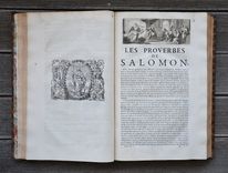 La Sainte Bible en latin et en françois, avec des notes littérales pour l’intelligence des endroits les plus difficiles.
Et la concorde des quatre évangélistes.
Divisé en trois tomes, avec un quatrième tome, contenant les livres apocryphes de l’Ancien Testament, en latin & en françois, & plusieurs autres pièces.
Des dissertations sur l’Écriture Sainte : une explication des noms hébreux, des traités & des tables de chronologie & de géographie, enrichies de figures & de nouvelles cartes, & plusieurs tables des matières. - image 3