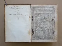 Biblia sacra, integrum utriusque Testamenti corpus complectens, diligenter recognita et emendata. Cul concordantiis simul et argumentis : cumque juris canonici allegationibus passim adnotatis. Insuper in calce ejusdem, annexe sunt nominum Hebraicorum, Chaldeorum, atque Grecorum interpretationes. Huic editioni adjectus est index rerum et sententiarum Veteris et Novi Testamenti. - photo