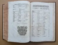 Histoire générale des plantes, contenant XVII livres également départis en deux tomes.
Tirée de l’exemplaire latin de la bibliothèque de M. Dalechamp, puis faire françoise par M. Jean des Moulins, médecins très fameux de leur siècle.
Ou sont pourtraites et décrites infinies plantes, par les noms propres de diverses nations, leurs espèces, forme, origine, saison, tempérament naturel, & vertus convenables ç la Médecine.
Avec un indice contenu au commencement du second tome, très utile & très nécessaire pour montrer les propriétés des simples, & donner guérison à toutes les parties du corps humain (…) - photo