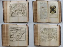 La géographie universelle qui fait voir l’estat présent des 4 parties du monde, c’est à dire, les religions, les coutumes et les richesses des peuples ; les forces et les gouvernemens des Estats ; ce qui est de plus beau et de plus rare dans dans chaque région ; et autres particularités pour savoir l’Histoire et l’Interest des Princes.
Par P. Du Val, Géographe Ordinaire du Roy. - photo