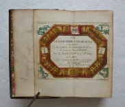 La géographie universelle qui fait voir l’estat présent des 4 parties du monde, c’est à dire, les religions, les coutumes et les richesses des peuples ; les forces et les gouvernemens des Estats ; ce qui est de plus beau et de plus rare dans dans chaque région ; et autres particularités pour savoir l’Histoire et l’Interest des Princes.
Par P. Du Val, Géographe Ordinaire du Roy. - photo