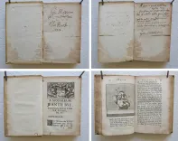 L’éloge de la folie, composé en forme de déclamation par Erasme de Rotterdam.
Avec quelques notes de Listrius, & les belles figures de Holbenius : le tout sur l’original de l’Académie de Bâle.
Pièce qui représente au naturel l’Homme tout défiguré par la sotise, lui apprend agréablement à rentrer dans le bon sens & dans le raison.
Traduit nouvellement en François par Mr. Gueudeville. - photo
