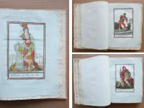 Encyclopédie des voyages contenant l’abrégé historique des mœurs, usages, habitudes domestiques, religion, fêtes, supplices, funérailles, sciences, arts, commerce de tous les peuples.
Et la collection complète des costumes, civils, militaires, religieux, dignitaires, de tous les peuples, dessinés d’après nature, gravés avec soin, et coloriés à l’aquarelle.
Par M. J. Grasset Saint Sauveur ci devant vice consul de France en Hongrie, et auteur des costumes civils actuels de tous les peuples connus et dont la première édition vient d’être terminée.
La partie littéraire est rédigée par M. Jean-François Cornu, homme de loi. - photo