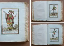 Encyclopédie des voyages contenant l’abrégé historique des mœurs, usages, habitudes domestiques, religion, fêtes, supplices, funérailles, sciences, arts, commerce de tous les peuples.
Et la collection complète des costumes, civils, militaires, religieux, dignitaires, de tous les peuples, dessinés d’après nature, gravés avec soin, et coloriés à l’aquarelle.
Par M. J. Grasset Saint Sauveur ci devant vice consul de France en Hongrie, et auteur des costumes civils actuels de tous les peuples connus et dont la première édition vient d’être terminée.
La partie littéraire est rédigée par M. Jean-François Cornu, homme de loi. - photo