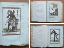 Encyclopédie des voyages contenant l’abrégé historique des mœurs, usages, habitudes domestiques, religion, fêtes, supplices, funérailles, sciences, arts, commerce de tous les peuples.
Et la collection complète des costumes, civils, militaires, religieux, dignitaires, de tous les peuples, dessinés d’après nature, gravés avec soin, et coloriés à l’aquarelle.
Par M. J. Grasset Saint Sauveur ci devant vice consul de France en Hongrie, et auteur des costumes civils actuels de tous les peuples connus et dont la première édition vient d’être terminée.
La partie littéraire est rédigée par M. Jean-François Cornu, homme de loi. - photo