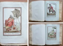 Encyclopédie des voyages contenant l’abrégé historique des mœurs, usages, habitudes domestiques, religion, fêtes, supplices, funérailles, sciences, arts, commerce de tous les peuples.
Et la collection complète des costumes, civils, militaires, religieux, dignitaires, de tous les peuples, dessinés d’après nature, gravés avec soin, et coloriés à l’aquarelle.
Par M. J. Grasset Saint Sauveur ci devant vice consul de France en Hongrie, et auteur des costumes civils actuels de tous les peuples connus et dont la première édition vient d’être terminée.
La partie littéraire est rédigée par M. Jean-François Cornu, homme de loi. - photo