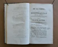 De la Chine, ou description générale de cet Empire, rédigé d’après les mémoires de la mission de Pé-Kin.
Ouvrage qui contient la description topographique des quinze provinces de la Chine, celle de la Tartarie, des îles et des divers états tributaires qui en dépendent ; le nombre de ses villes ; le tableau de sa population ; les trois règnes de son histoire naturelle, rassemblés et donnés pour la première fois avec quelque étendue ; et l’exposé de toutes les connaissances acquises et parvenues jusqu’ici en Europe sur le gouvernement de la religion, les lois, les mœurs, les usages, les sciences et le arts des chinois.
Troisième édition, revue et considérablement augmentée. Avec deux cartes. - photo