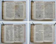 La Sainte Bible en latin et en françois, avec des notes littérales pour l’intelligence des endroits les plus difficiles.
Et la concorde des quatre évangélistes.
Divisé en trois tomes, avec un quatrième tome, contenant les livres apocryphes de l’Ancien Testament, en latin & en françois, & plusieurs autres pièces.
Des dissertations sur l’Écriture Sainte : une explication des noms hébreux, des traités & des tables de chronologie & de géographie, enrichies de figures & de nouvelles cartes, & plusieurs tables des matières. - photo