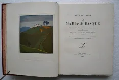 Le mariage basque.
Illustré de huit eaux-fortes en couleurs gravées en deux planches par André Lambert, d’après les aquarelles de Ramiro Arrue.
Ornements typographiques dessinés par R. Arrue, gravés sur bois par A. Lambert - photo