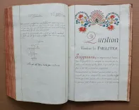 Livre d’arithmétique contenant les règles utiles pour le commerce et autres avec leurs explications.
Appartenant à Jean-Antoine Bêch fils de Joseph de ce lieu d’Entrecasteau.
Fini le vingt-six du mois de septembre de l’année mil sept cent quatre-vingt-cinq.
Fait de la main gauche de M. Louis André Simon démonstrateur de l’Arithmétique. 1785. - photo