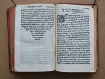 C. Plinii Secundi Novocomensis. Epistolarum libri decemquibus multæ habentur epistolæ non ante impressæ. Tum græca correcta, & suis locis restituta, atque rejectis adulterinis, vera reposita. Item fragmentatæ epistolæ, integræ factæ. In medio etiam epistole libri octavi De Clitumno fonte non solum vertici calx additus, et calci vertex, sed decem quoque epistolæ interpositæ, ac ex nono libro octavus factus, et ex octavo nonus, idque beneficio exemplaris correctissimi, & miræ, ac potius venerandæ vetustatis.
Ejusdem Panegyricus Trajano imp. dictus.
Ejusdem De viris illustribus in re militari, et in administranda republica.
Suetonii Tranquilli De claris, grammaticis et rhetoribus.
Julii Obsequentis Prodigiorum liber. Epistolæ decimi libri ad Trajanum probantur esse Plinii in sequenti epistola. Inibi etiam liber de viris illustribus, non Tranquilli, sed Plinii esse onditur.
Omnoa haec per fidelissimum aldinum exemplar imressa greca preterea omnia collecta & ad verbum traducta sunt. - photo