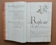 Livre d’arithmétique contenant les règles utiles pour le commerce et autres avec leurs explications.
Appartenant à Jean-Antoine Bêch fils de Joseph de ce lieu d’Entrecasteau.
Fini le vingt-six du mois de septembre de l’année mil sept cent quatre-vingt-cinq.
Fait de la main gauche de M. Louis André Simon démonstrateur de l’Arithmétique. 1785. - photo