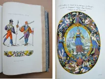 Monuments français inédits pour servir à l’histoire des arts depuis le VI° siècle jusqu’au commencement du XVII°.
Choix de costumes civils et militaires, d’armes, armures, instruments de musique, meubles de toute espèce, et de décorations intérieures et extérieures des maisons, dessinés, gravés et coloriés d’après les originaux.
Classés chronologiquement et accompagnés d’un texte historique par André Pottier. - photo