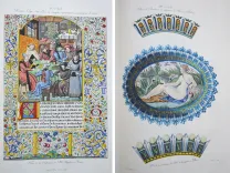 Monuments français inédits pour servir à l’histoire des arts depuis le VI° siècle jusqu’au commencement du XVII°.
Choix de costumes civils et militaires, d’armes, armures, instruments de musique, meubles de toute espèce, et de décorations intérieures et extérieures des maisons, dessinés, gravés et coloriés d’après les originaux.
Classés chronologiquement et accompagnés d’un texte historique par André Pottier. - photo