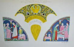 Monuments français inédits pour servir à l’histoire des arts depuis le VI° siècle jusqu’au commencement du XVII°.
Choix de costumes civils et militaires, d’armes, armures, instruments de musique, meubles de toute espèce, et de décorations intérieures et extérieures des maisons, dessinés, gravés et coloriés d’après les originaux.
Classés chronologiquement et accompagnés d’un texte historique par André Pottier. - photo