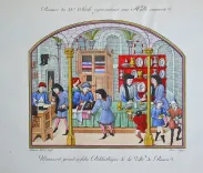 Monuments français inédits pour servir à l’histoire des arts depuis le VI° siècle jusqu’au commencement du XVII°.
Choix de costumes civils et militaires, d’armes, armures, instruments de musique, meubles de toute espèce, et de décorations intérieures et extérieures des maisons, dessinés, gravés et coloriés d’après les originaux.
Classés chronologiquement et accompagnés d’un texte historique par André Pottier. - photo