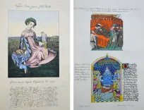 Monuments français inédits pour servir à l’histoire des arts depuis le VI° siècle jusqu’au commencement du XVII°.
Choix de costumes civils et militaires, d’armes, armures, instruments de musique, meubles de toute espèce, et de décorations intérieures et extérieures des maisons, dessinés, gravés et coloriés d’après les originaux.
Classés chronologiquement et accompagnés d’un texte historique par André Pottier. - photo